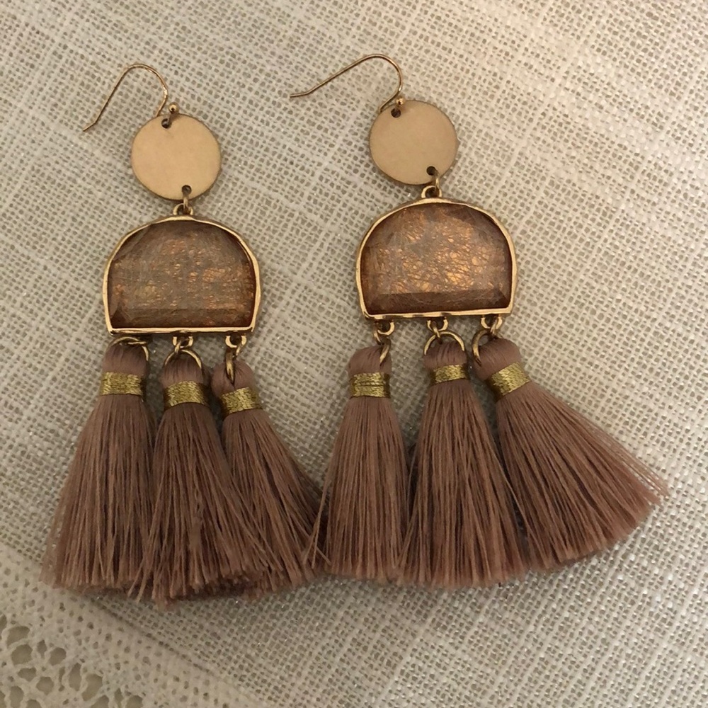 Mauve and gold tassel earrings